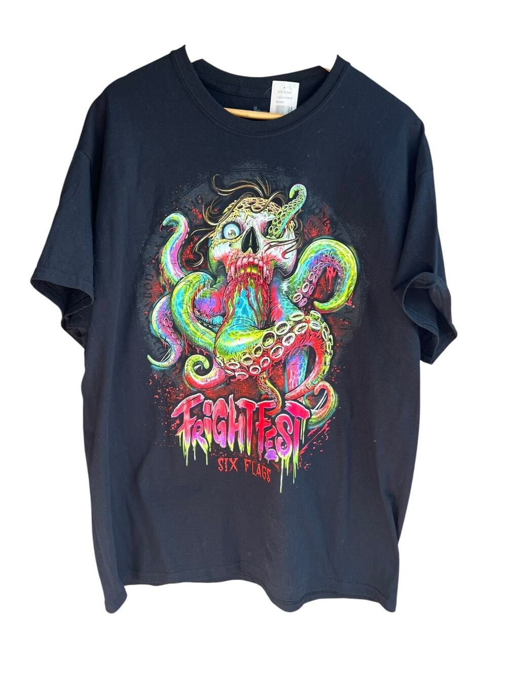 Six Flags Octopus Skull Men's Tee Shirt Black Size XL NEW with Tags